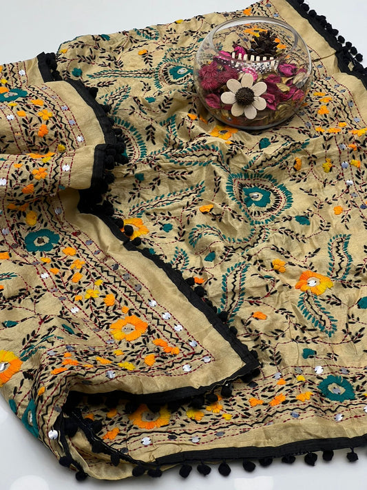 Cotton Silk Phulkari Heavy Jaal Dupatta